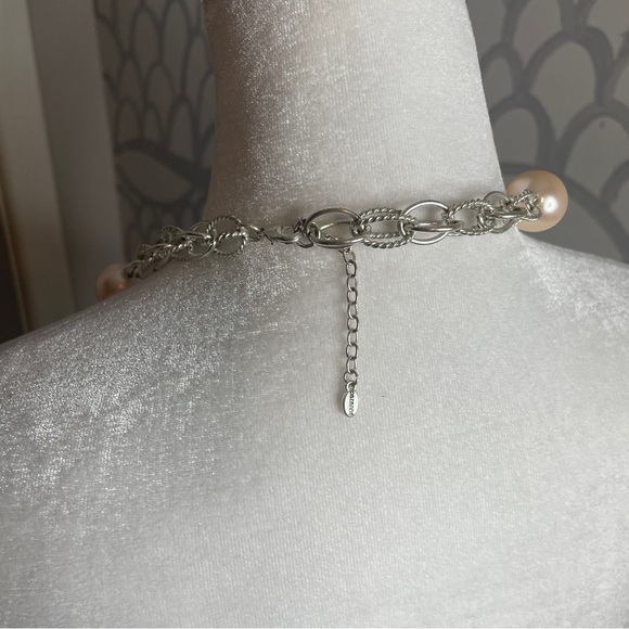 Cezanne Necklace Silver and Pearl Chunky Long Single Strand - Picture 6 of 7